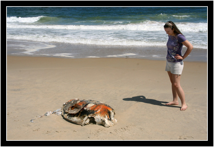 Oksana and a dead sea turtle